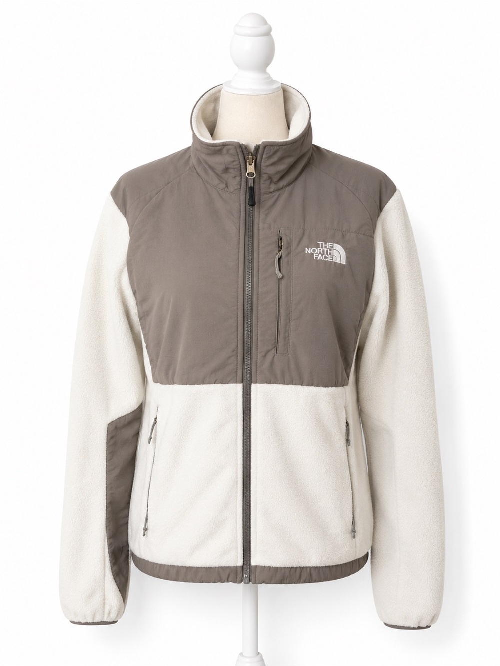 The North Face Denali Fleece Jacket Womens Small Gray White Polartec Full Zip